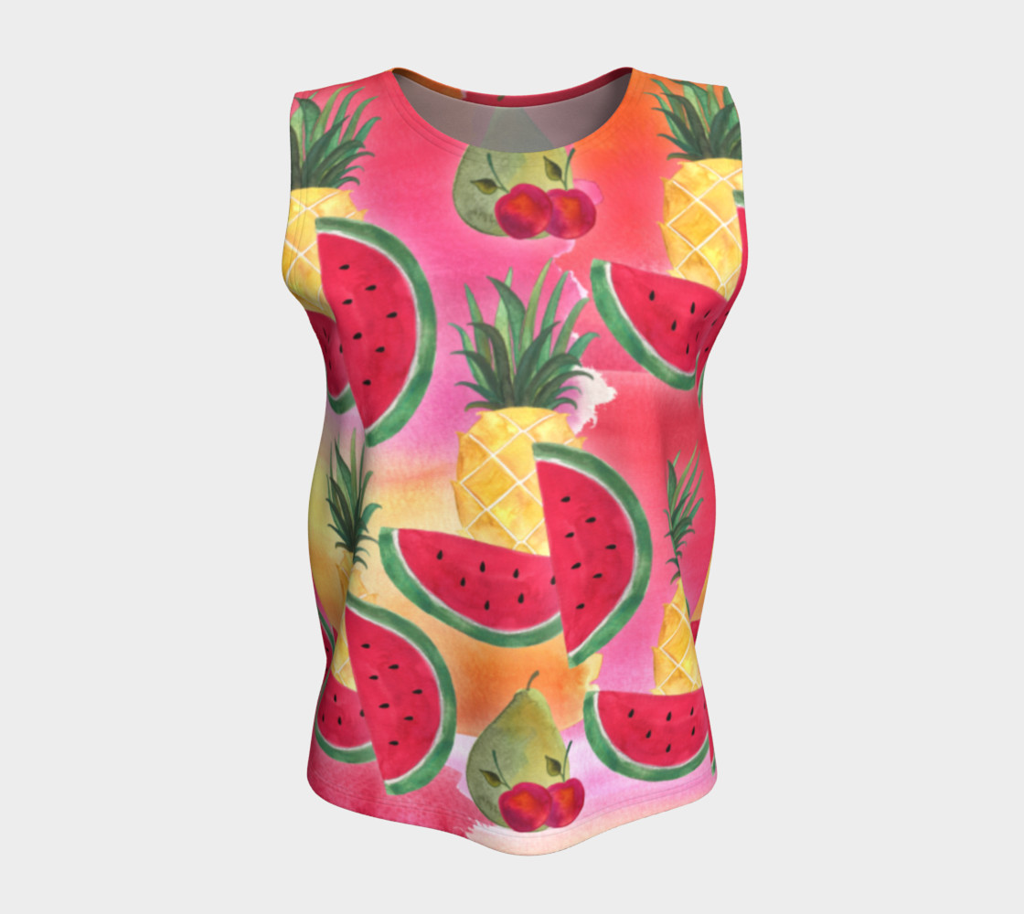Aperçu de Watercolor Fruit Watermelon Pineapple Pear Cherry Loose Tank Top #5