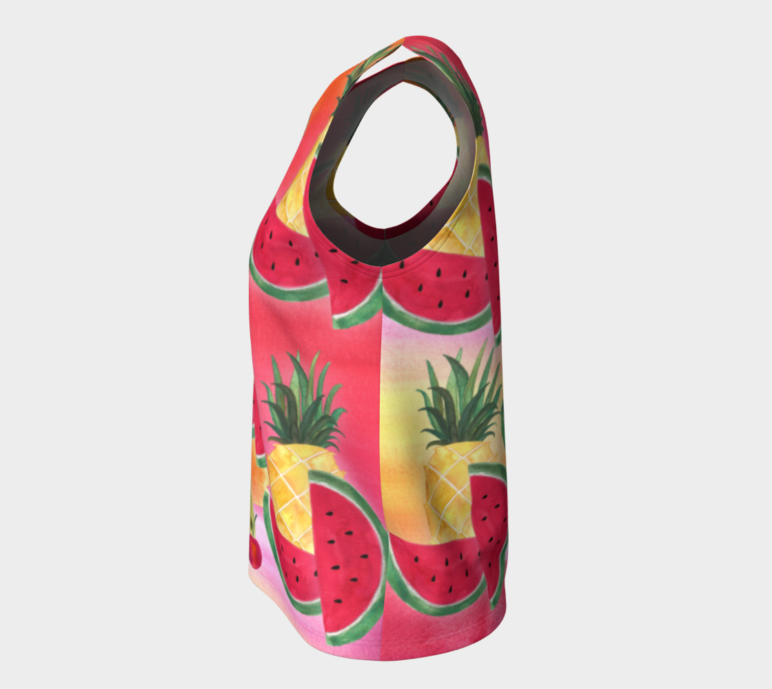 Aperçu de Watercolor Fruit Watermelon Pineapple Pear Cherry Loose Tank Top #7