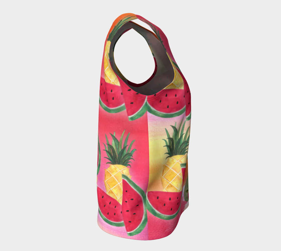 Aperçu de Watercolor Fruit Watermelon Pineapple Pear Cherry Loose Tank Top #8