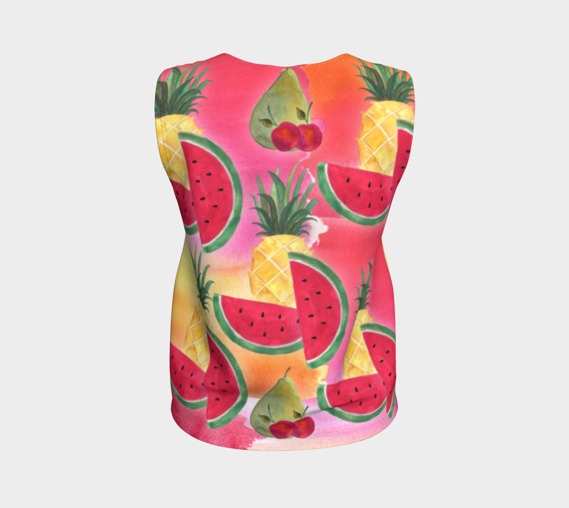 Aperçu de Watercolor Fruit Watermelon Pineapple Pear Cherry Loose Tank Top #2