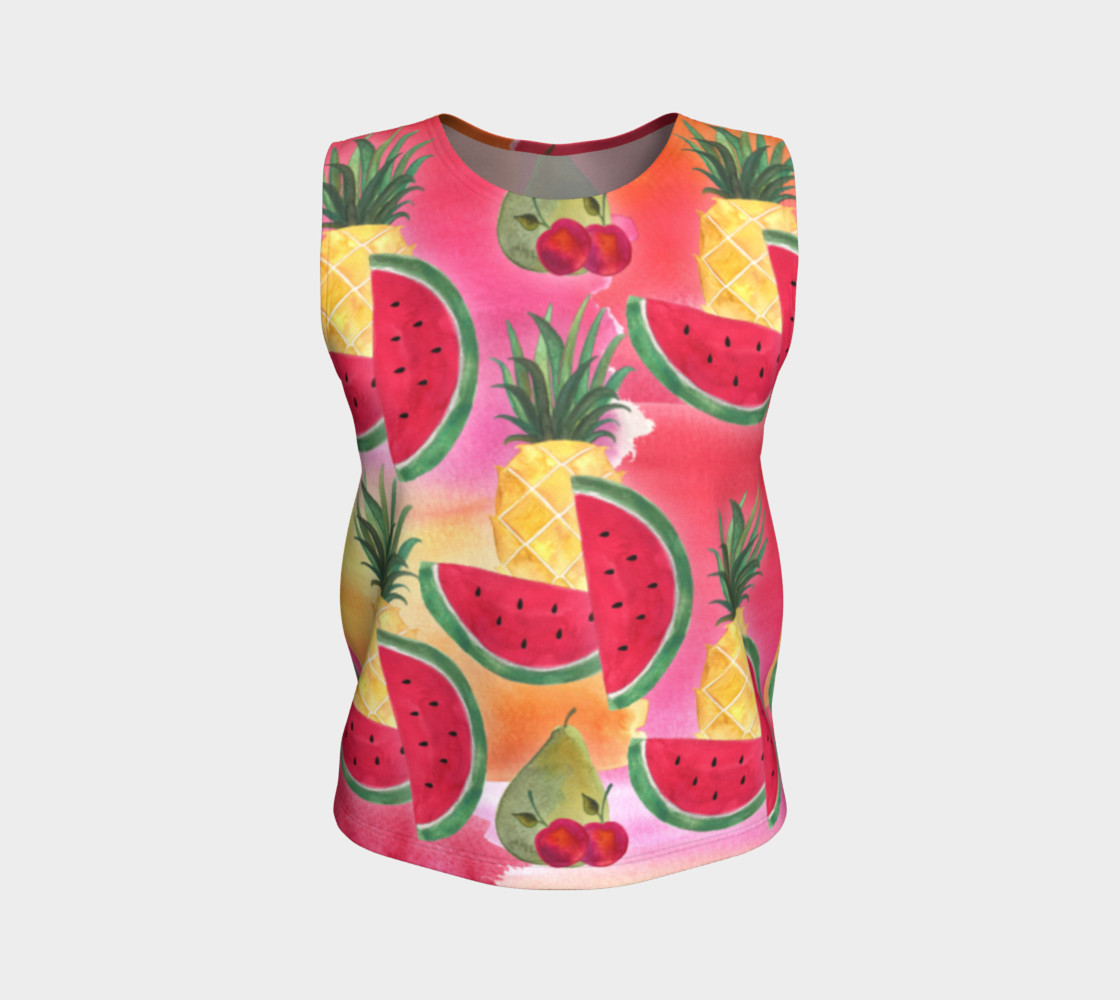 Aperçu de Watercolor Fruit Watermelon Pineapple Pear Cherry Loose Tank Top #1