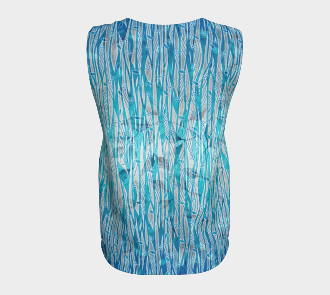 Blue Turquoise Silver Leafy Floral Loose Tank Top preview #6