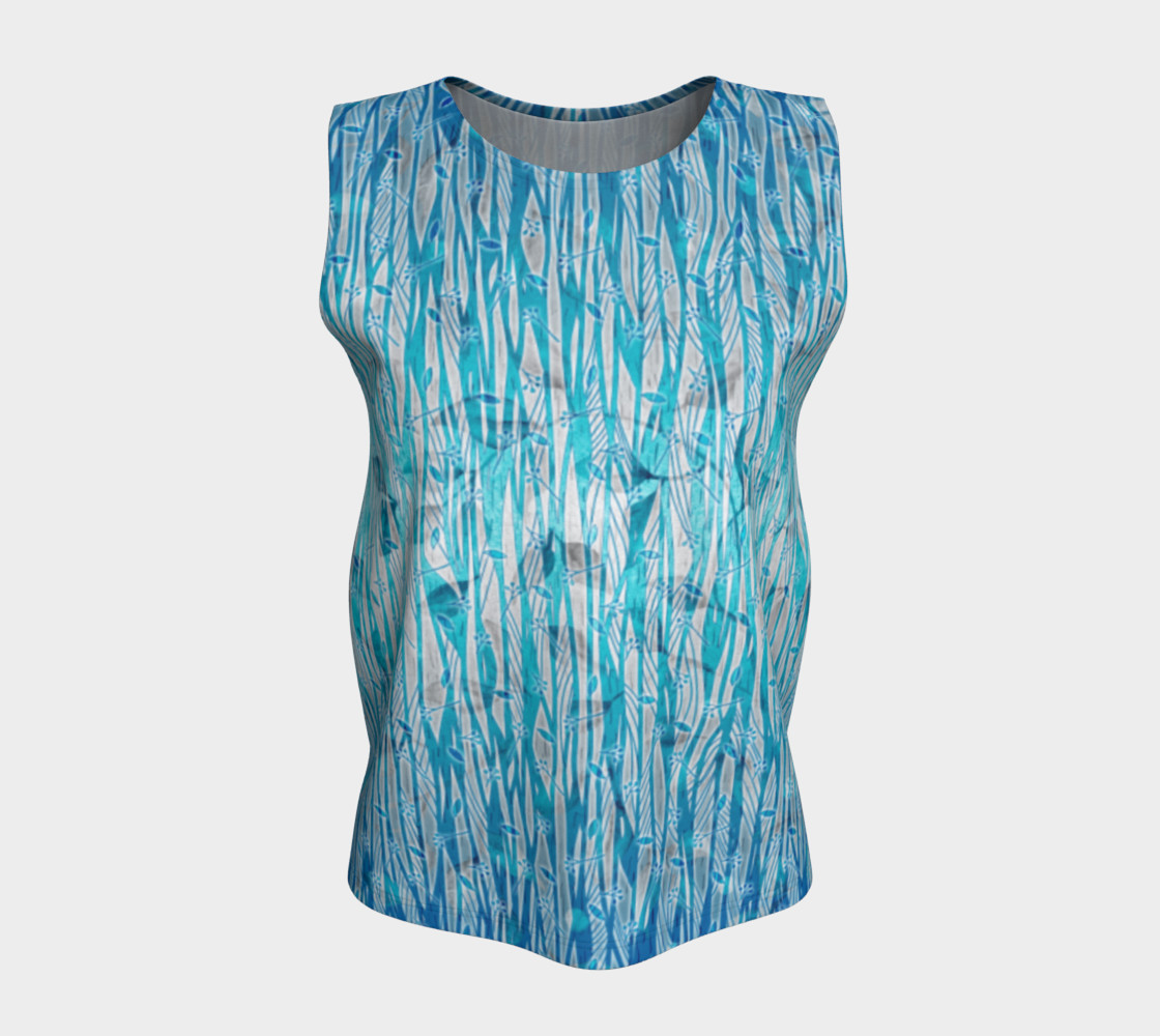 Blue Turquoise Silver Leafy Floral Loose Tank Top preview #5