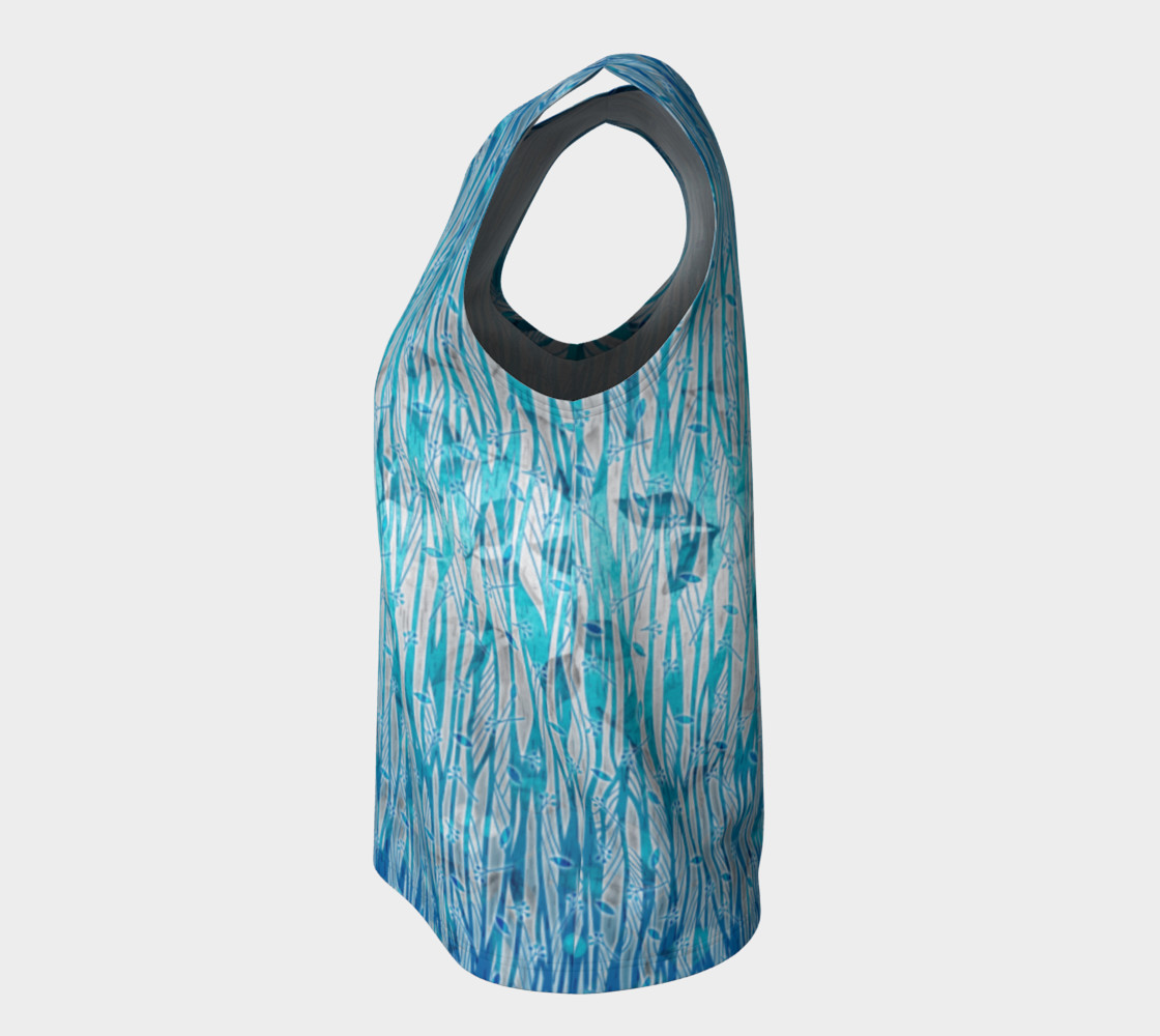 Blue Turquoise Silver Leafy Floral Loose Tank Top preview #7