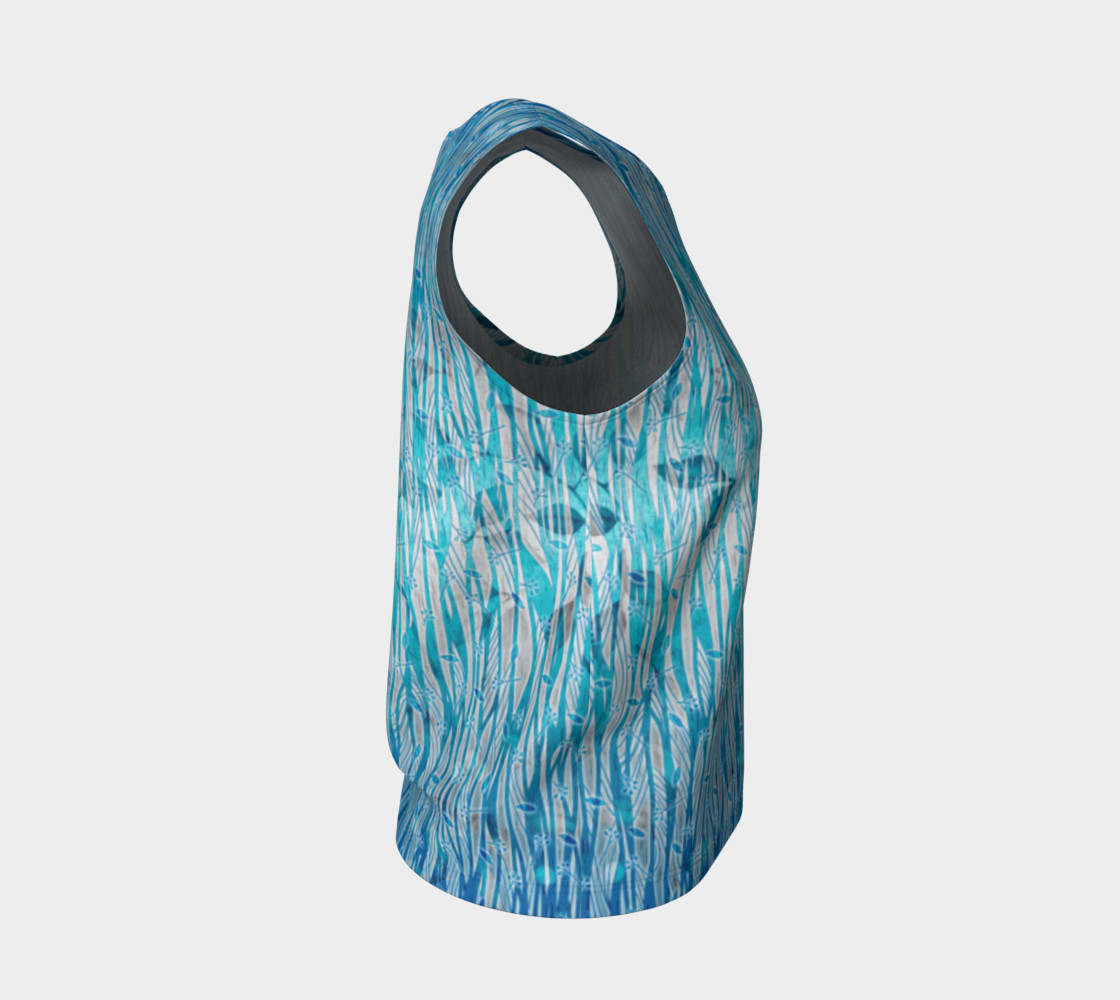 Blue Turquoise Silver Leafy Floral Loose Tank Top preview #4