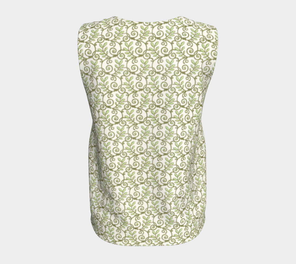 Green Cream Leafy Lace Floral Loose Tank Top preview #6