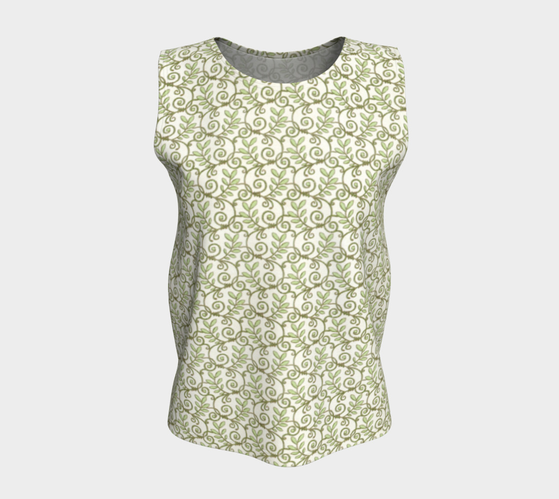 Green Cream Leafy Lace Floral Loose Tank Top preview #5