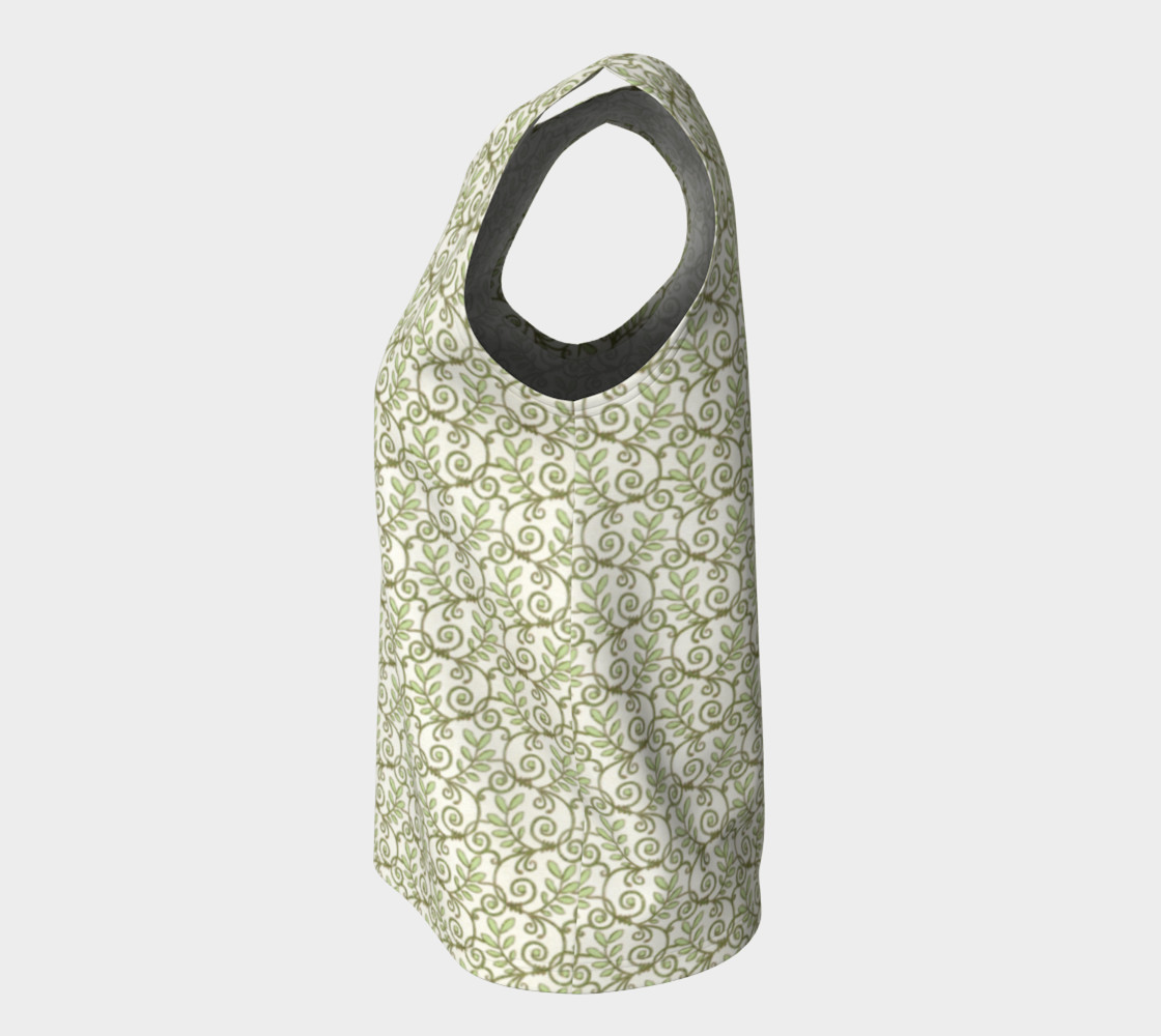Green Cream Leafy Lace Floral Loose Tank Top preview #7