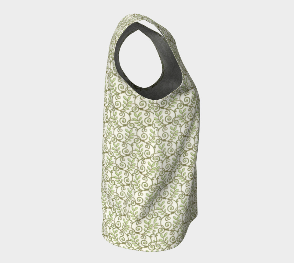 Green Cream Leafy Lace Floral Loose Tank Top preview #8