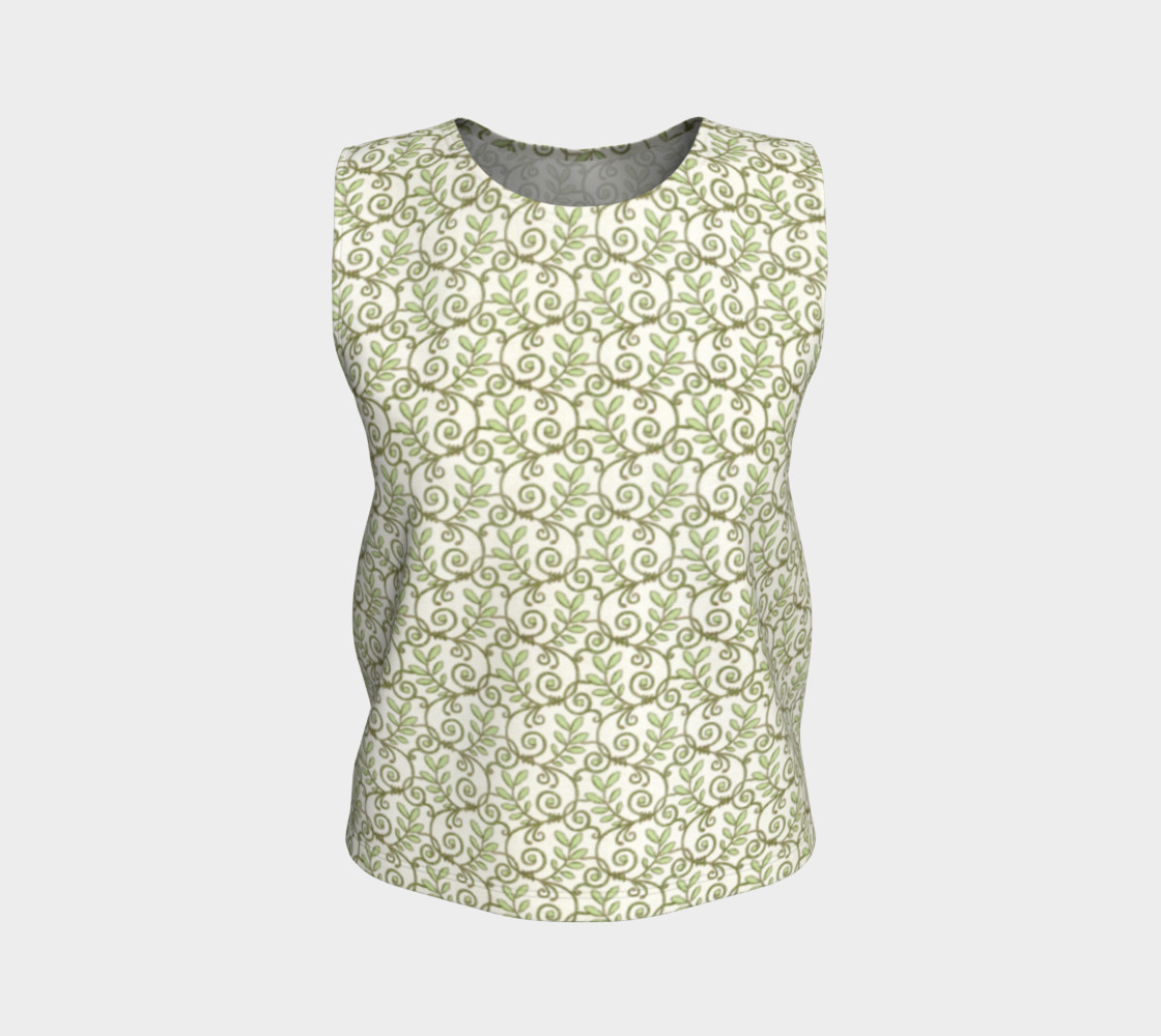 Green Cream Leafy Lace Floral Loose Tank Top preview #1