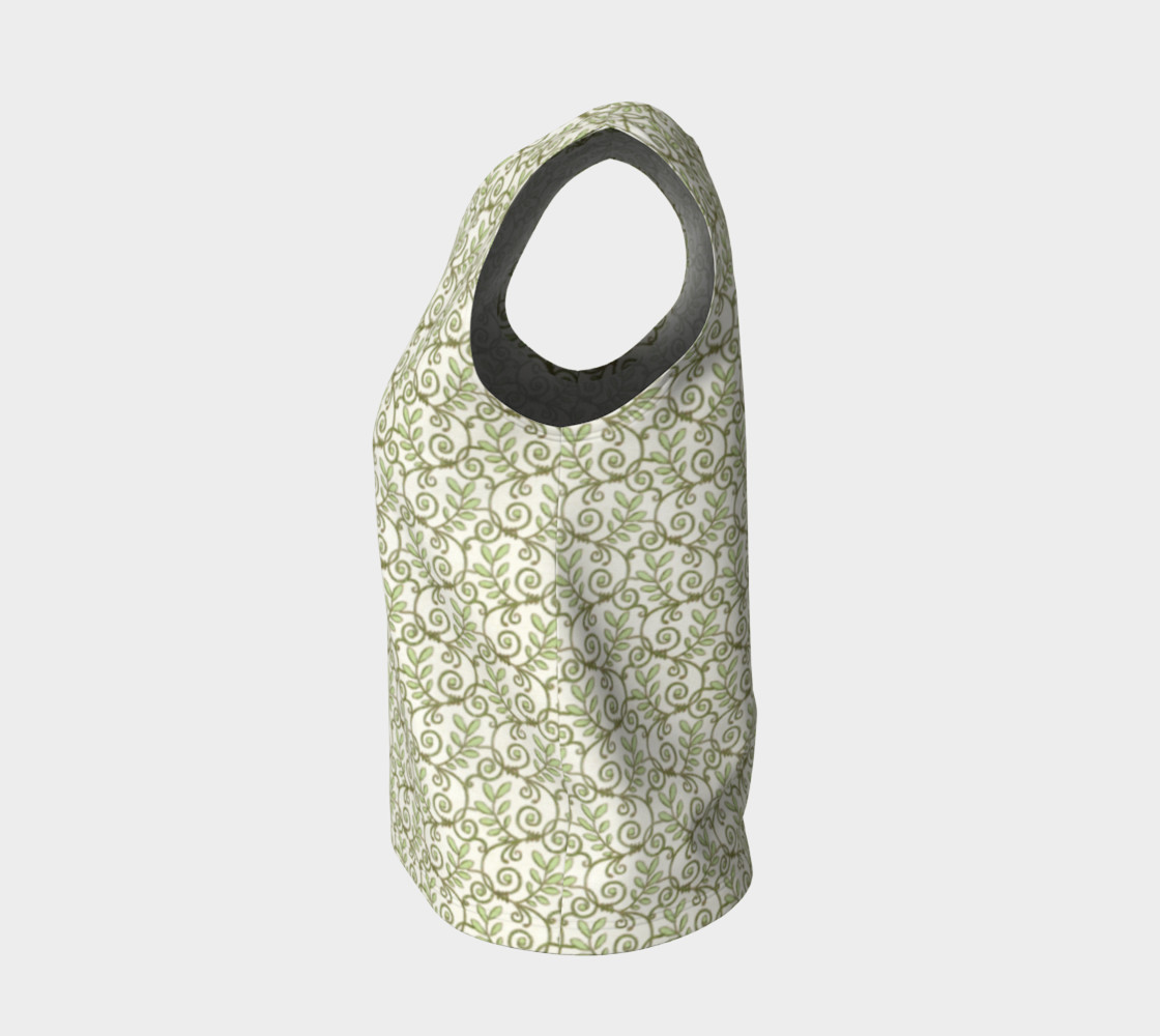 Green Cream Leafy Lace Floral Loose Tank Top preview #3