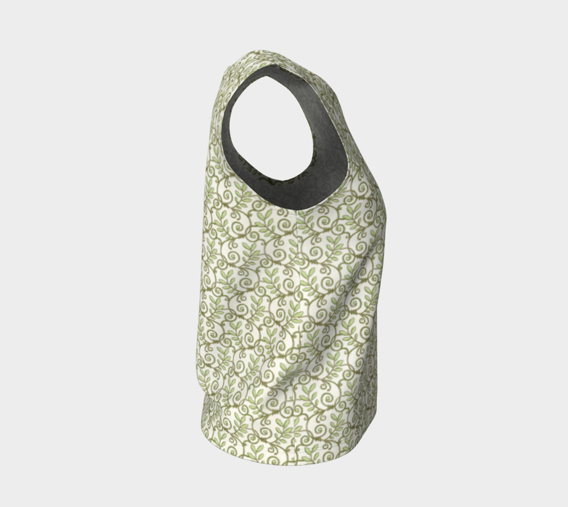 Green Cream Leafy Lace Floral Loose Tank Top preview #4