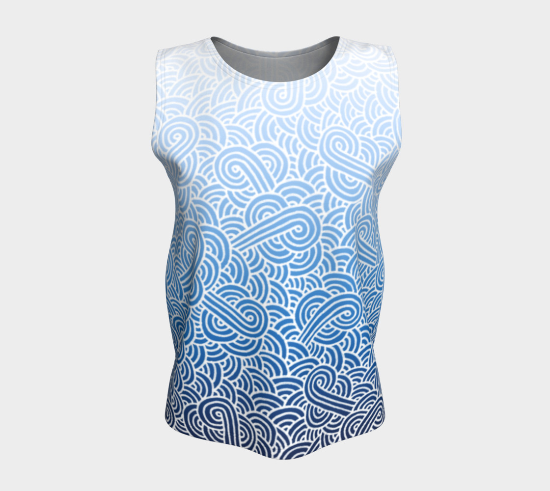 Ombre blue and white swirls doodles Loose Tank Top thumbnail #6