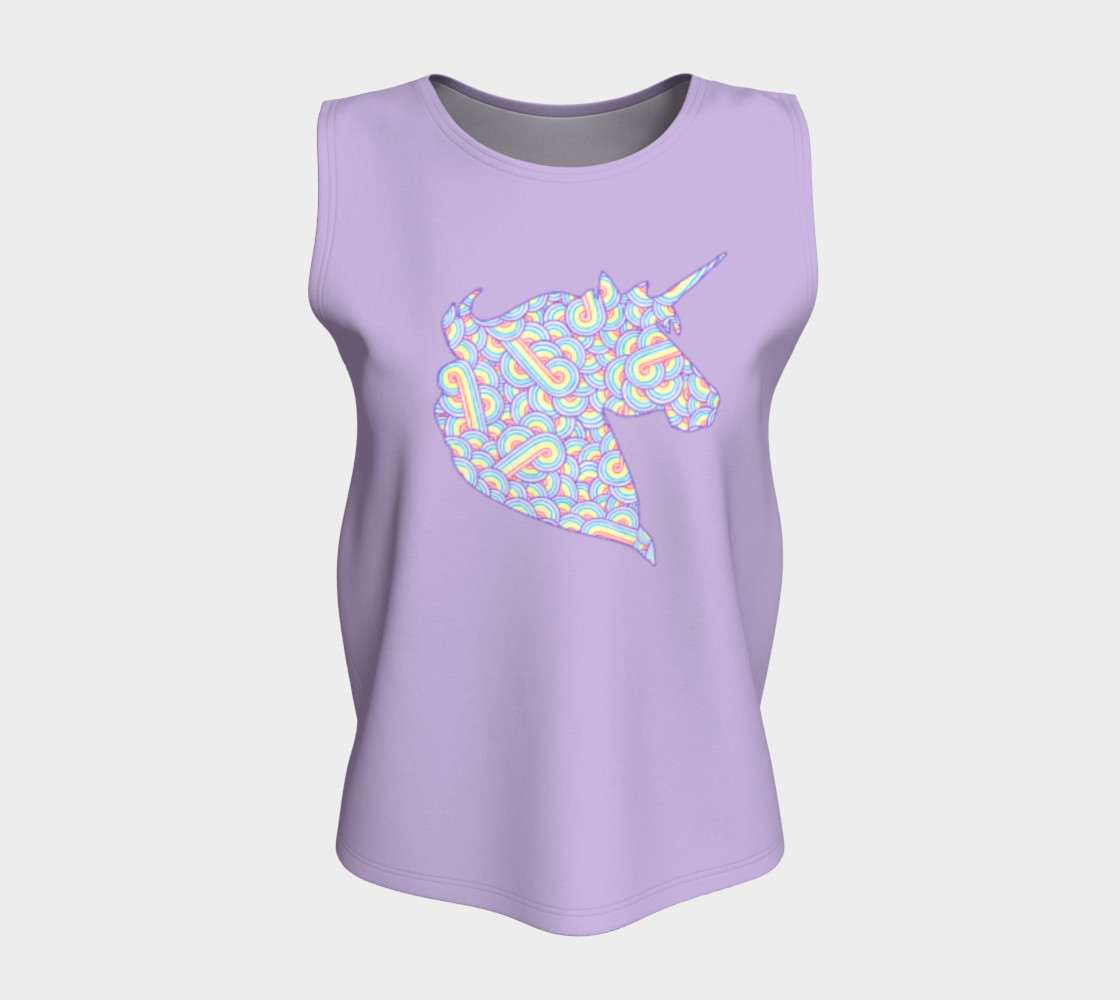 Rainbow and white swirls doodles Unicorn Loose Tank Top preview #5