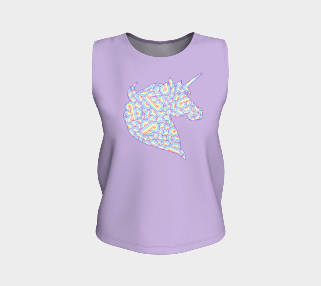 Rainbow and white swirls doodles Unicorn Loose Tank Top preview #1