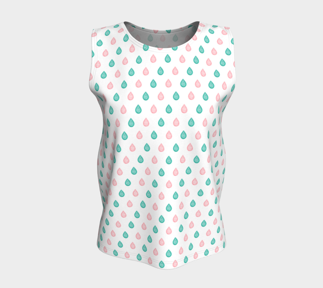 Turquoise blue and coral pink raindrops Loose Tank Top preview #5