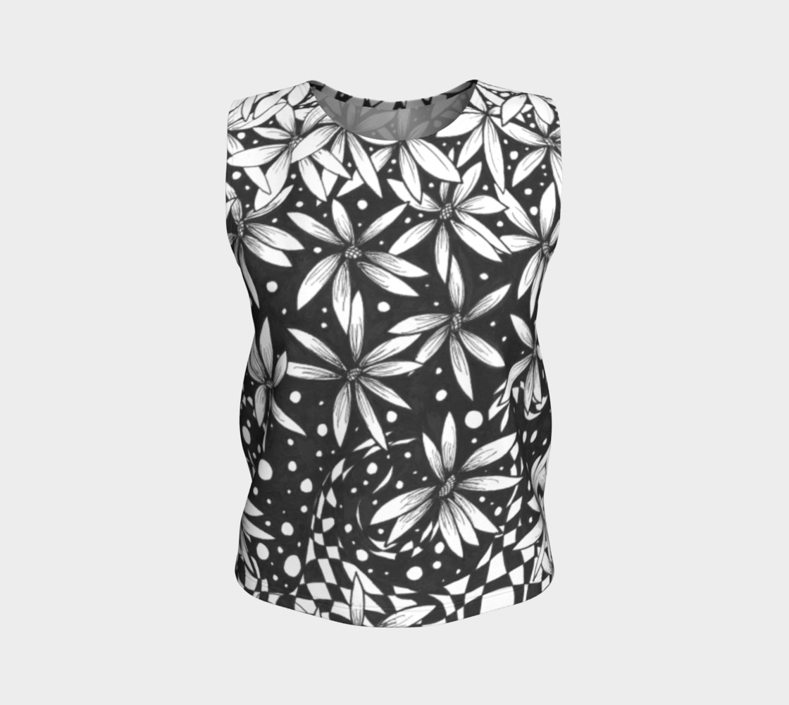 Monochrome Falling Floral Sleeveless Shirt 3D preview
