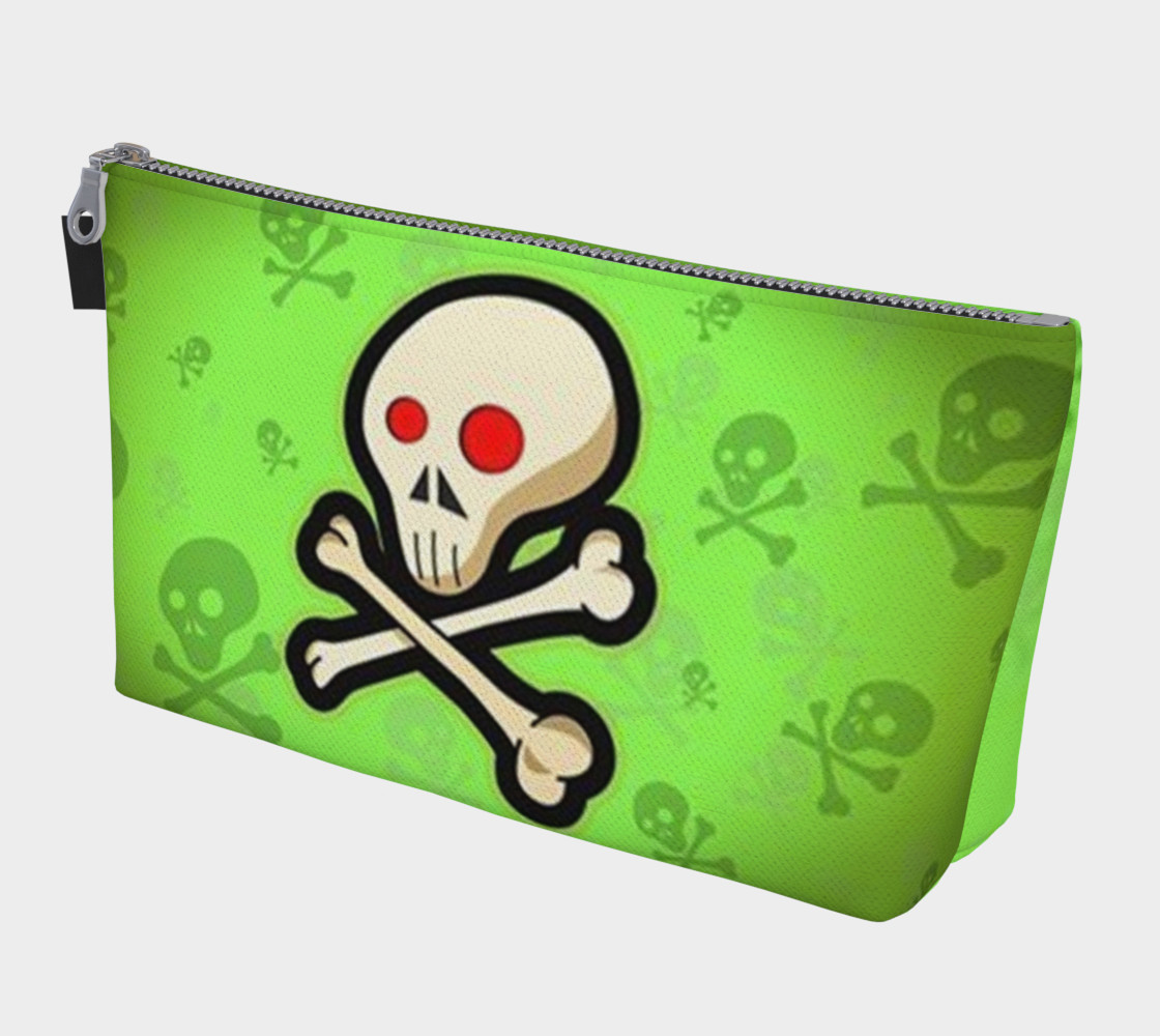 Cartoon Skull On Green Makeup Bag preview #1
