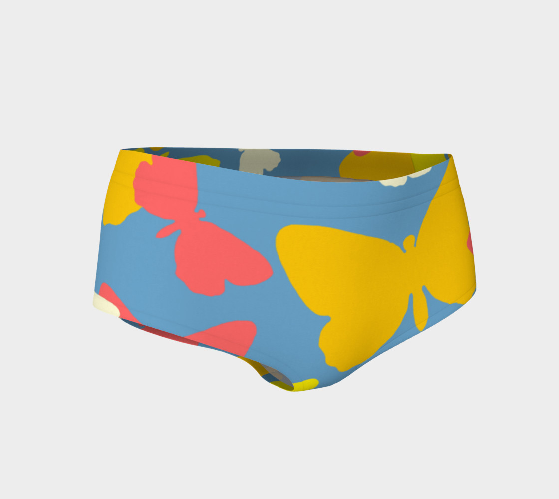 Yellow and Orange Butterflies on Blue Mini Shorts preview #1