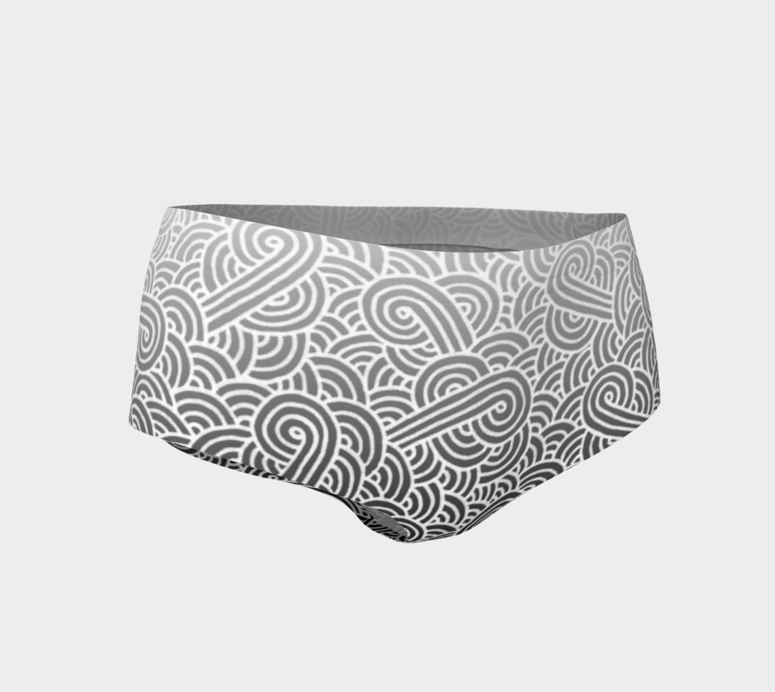 Ombre black and white swirls doodles Mini Shorts 3D preview