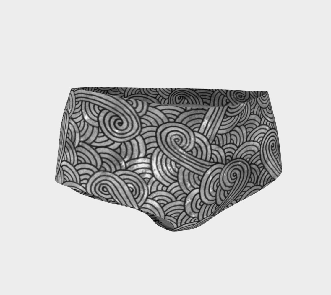 Grey and black swirls doodles Mini Shorts 3D preview