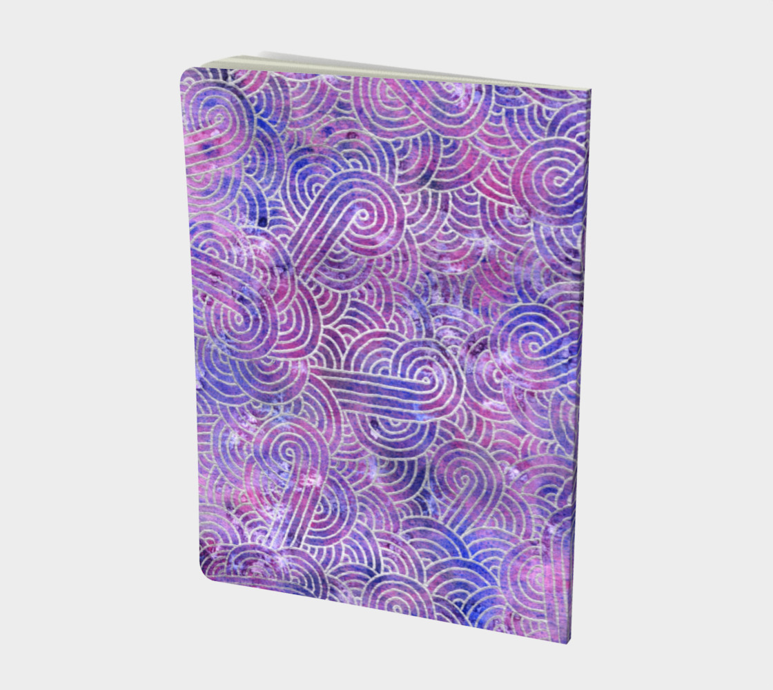 Purple and faux silver swirls doodles Large Notebook preview #2