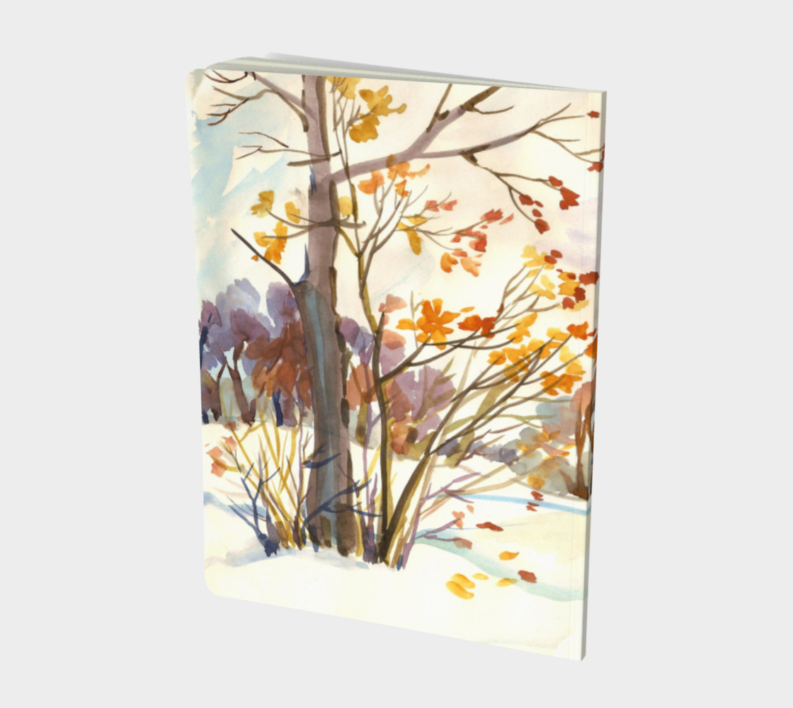 Watercolor Autumn Landscape. Late Autumn. First Snow. preview #2