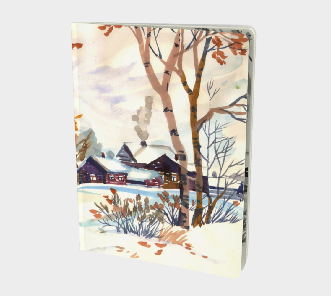 Watercolor Autumn Landscape. Late Autumn. First Snow. preview #1