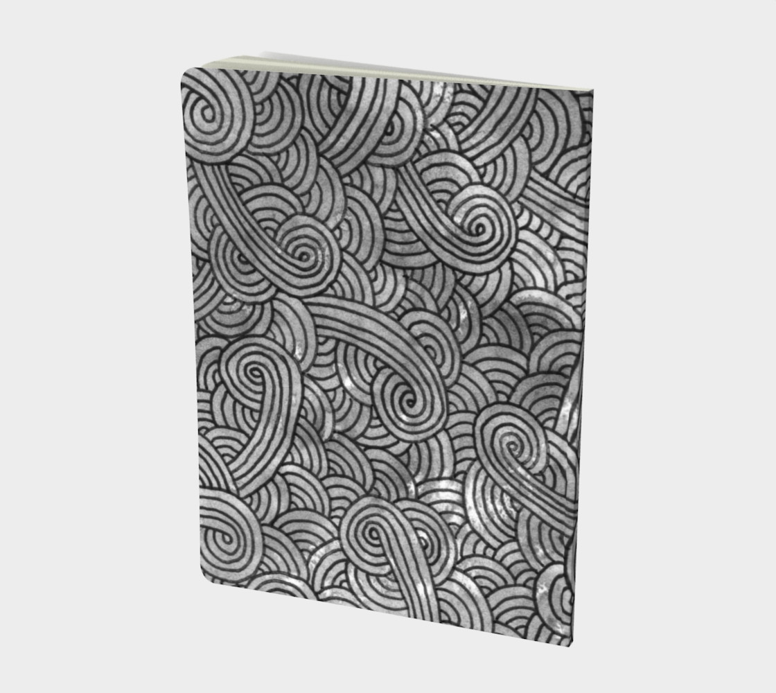 Grey and black swirls doodles Large Notebook preview #2