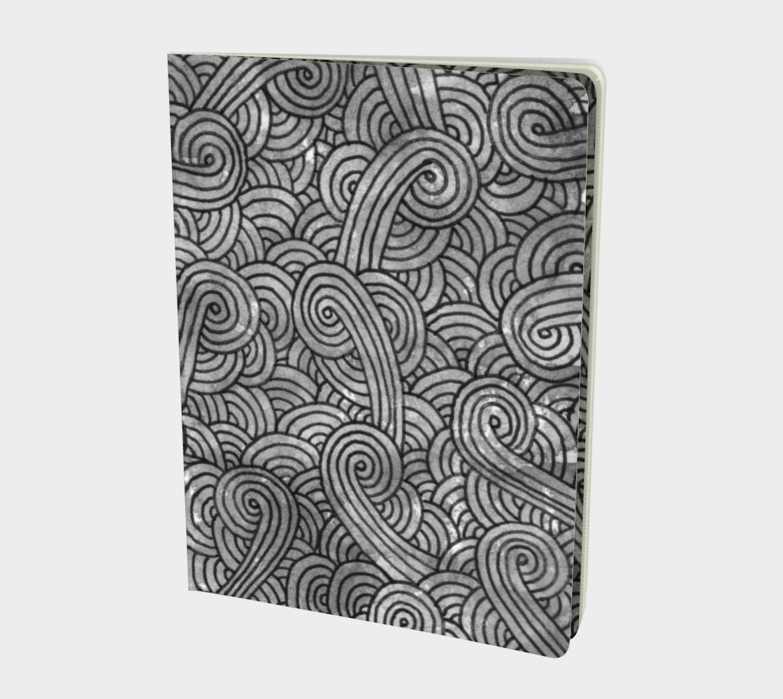 Grey and black swirls doodles Large Notebook preview #1
