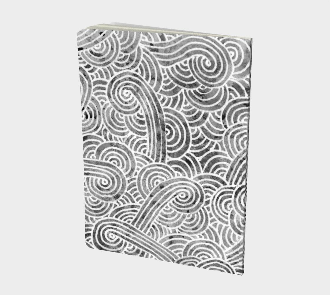 Grey and white swirls doodles Large Notebook preview #2