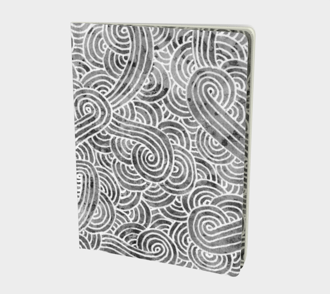 Grey and white swirls doodles Large Notebook preview #1