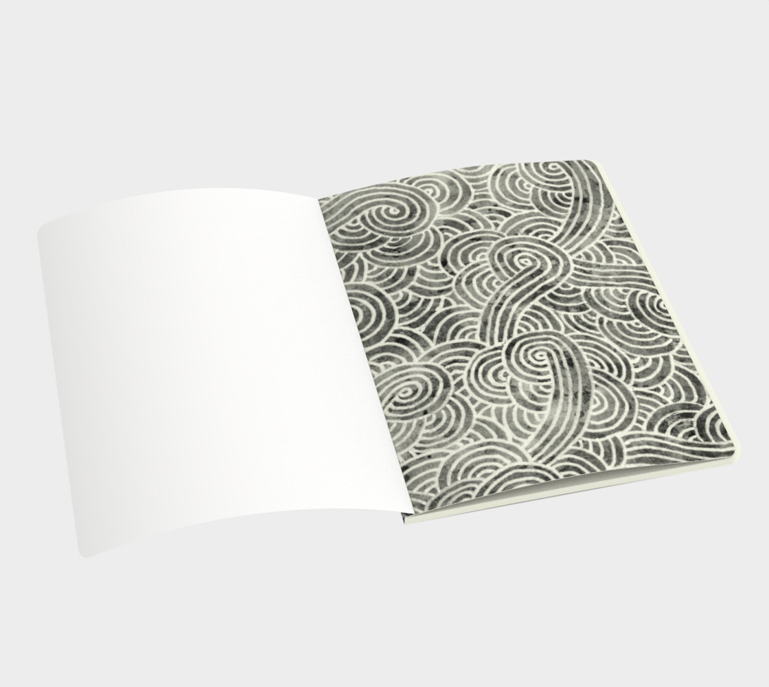 Grey and white swirls doodles Large Notebook preview #3