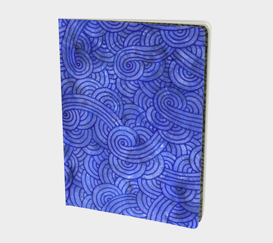 Royal blue swirls doodles Large Notebook preview #1