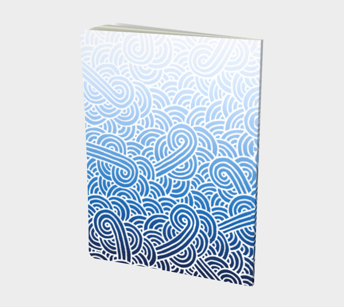 Aperçu de Ombre blue and white swirls doodles Large Notebook #2