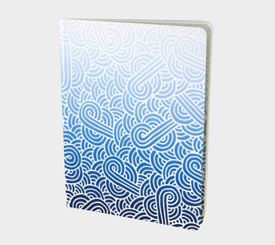 Aperçu de Ombre blue and white swirls doodles Large Notebook #1