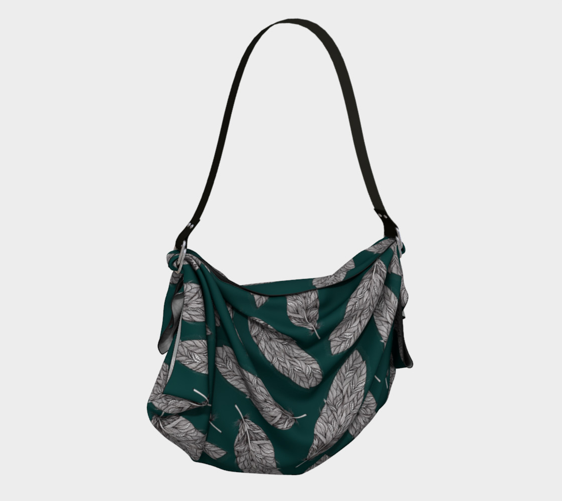 Petrol Feathers Pattern Origami Bag preview #2