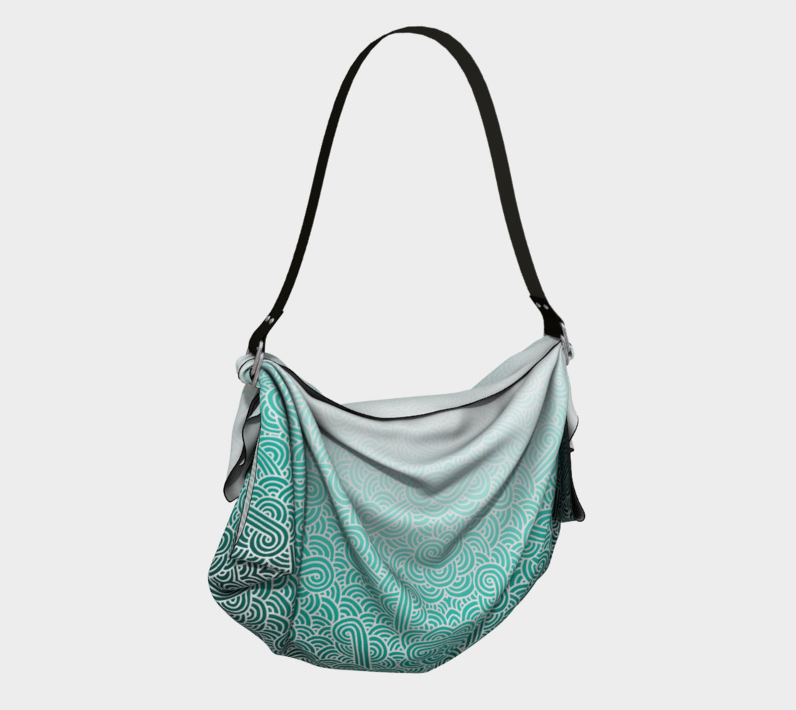 Ombre turquoise blue and white swirls doodles Origami Tote preview #2