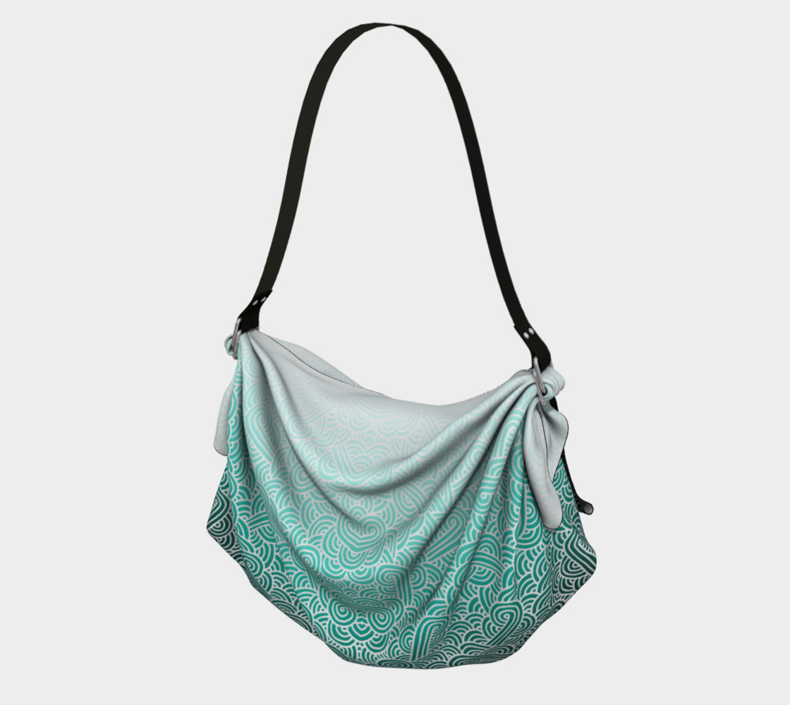 Ombre turquoise blue and white swirls doodles Origami Tote preview #1