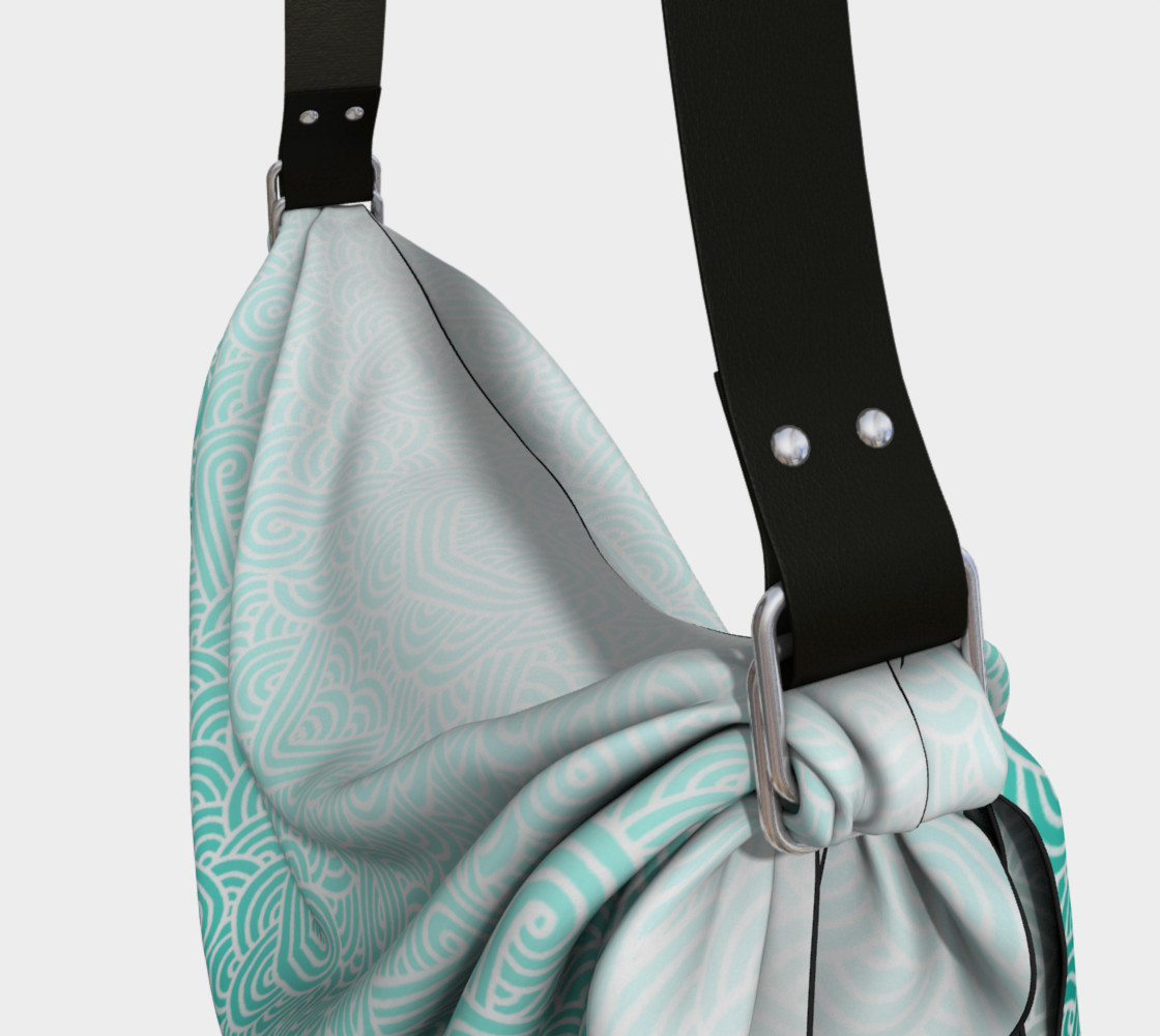 Ombre turquoise blue and white swirls doodles Origami Tote thumbnail #4