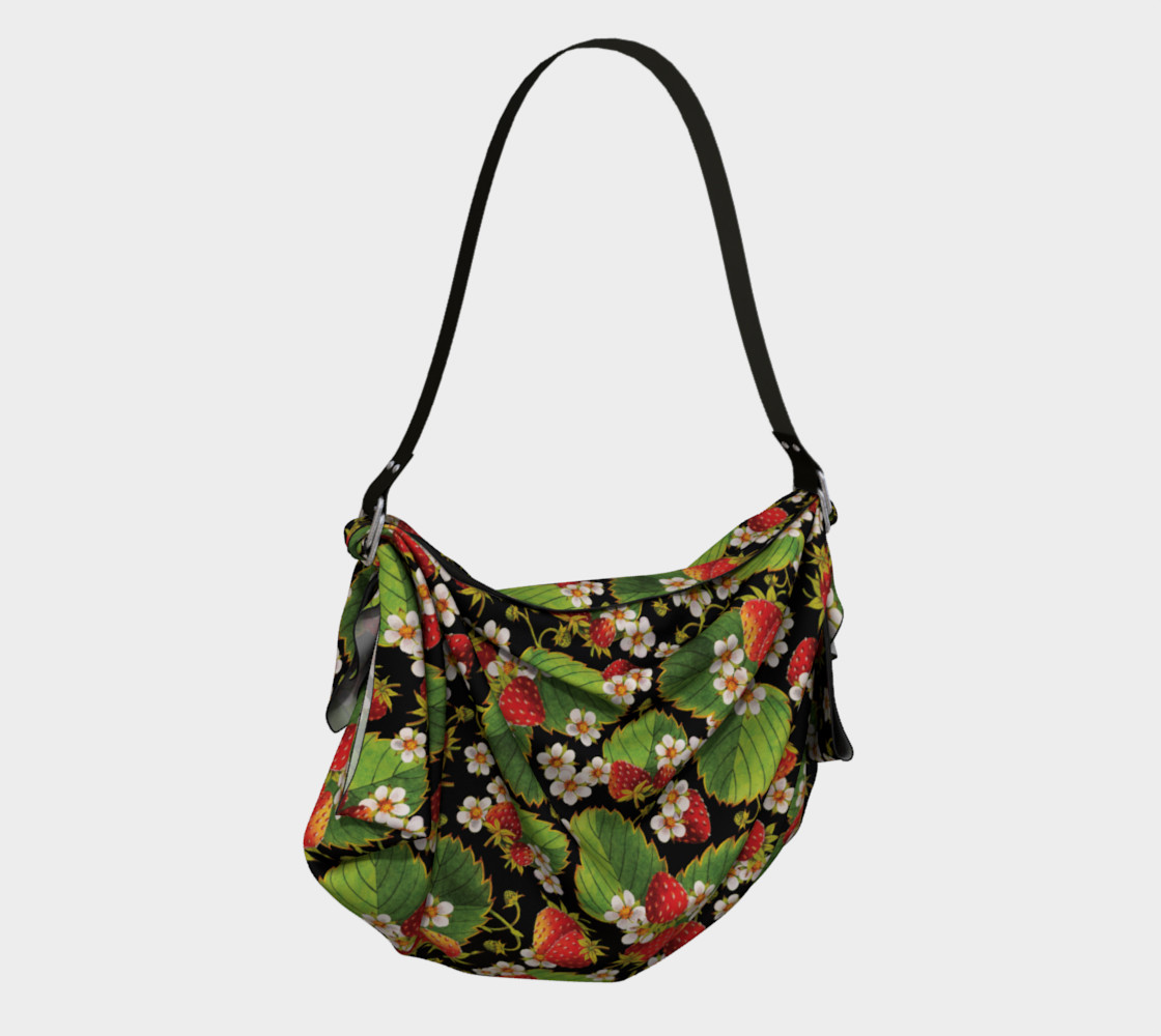 Aperçu de Strawberries on Black Origami Tote Bag #2