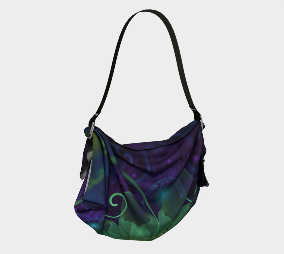Aperçu de Origami Tote Bag with a Glowing Blue-Green Fractal Lotus Lily Pad Pond #2
