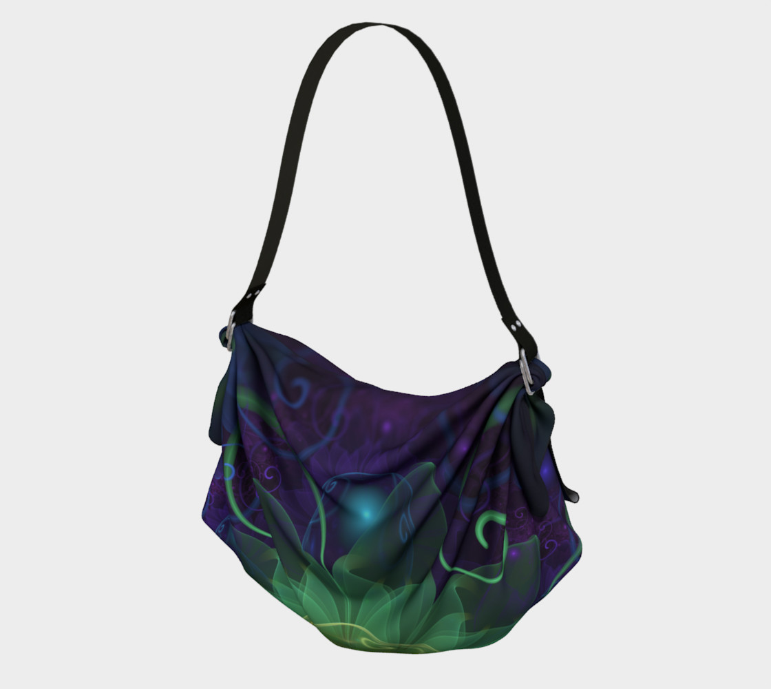 Aperçu de Origami Tote Bag with a Glowing Blue-Green Fractal Lotus Lily Pad Pond #1