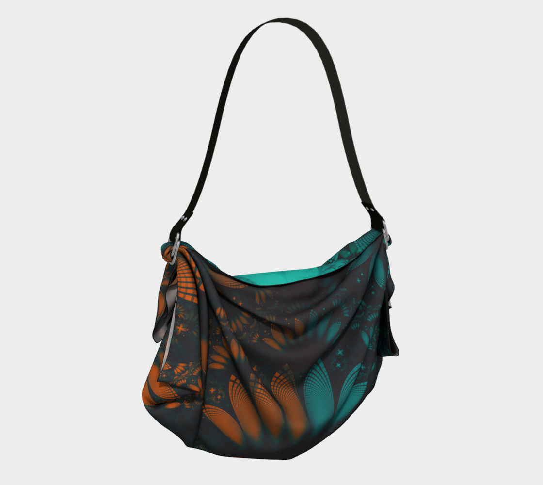 Aperçu de Origami Tote Bag with Beautiful Teal and Orange Paisley Fractal Feathers #2