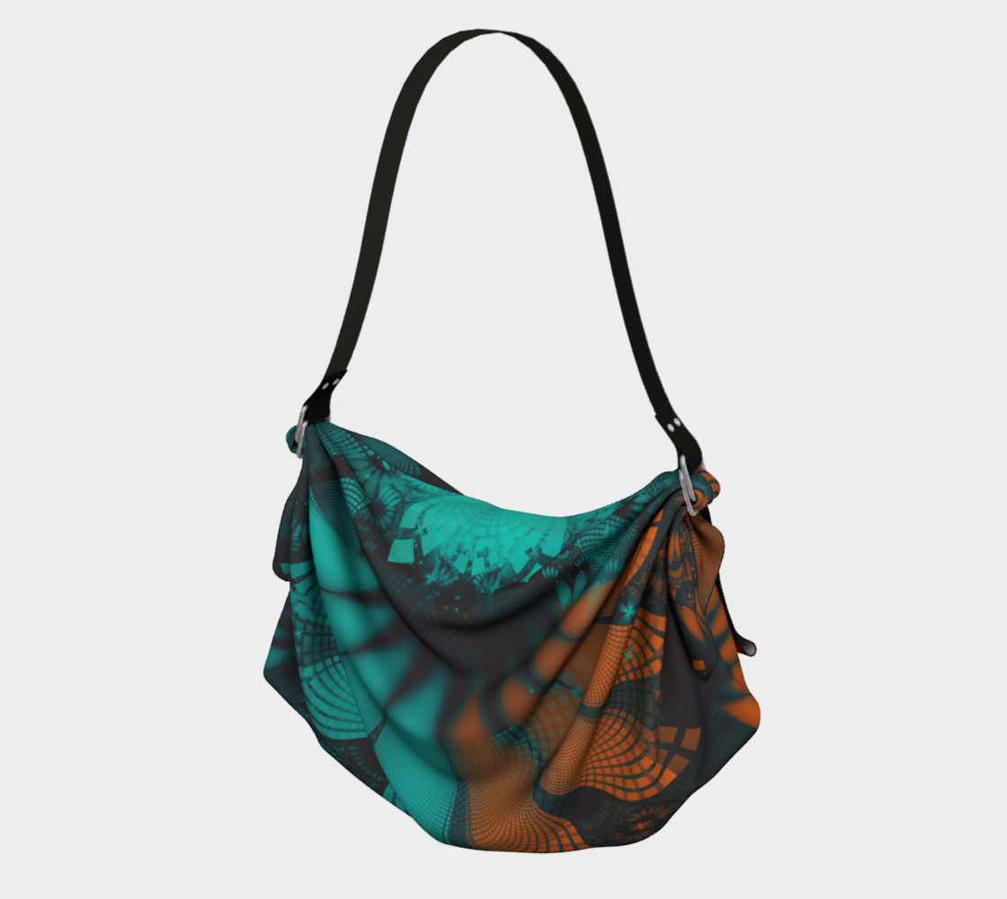 Aperçu de Origami Tote Bag with Beautiful Teal and Orange Paisley Fractal Feathers #1