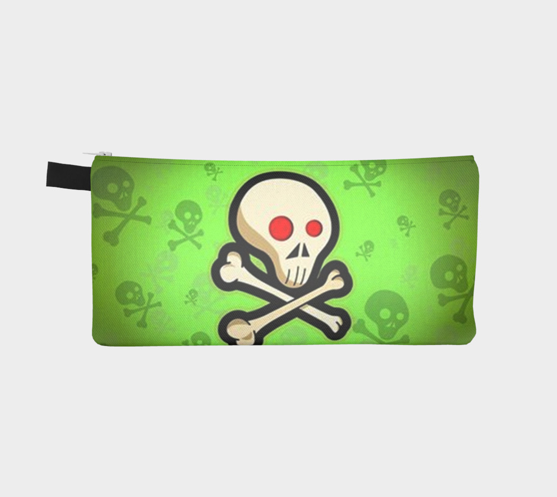 Cartoon Skull On Green Pencil Case bag preview #2