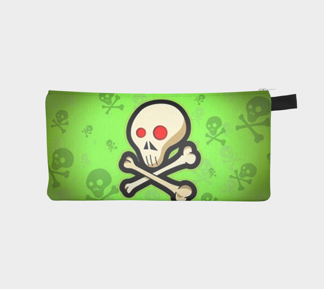 Cartoon Skull On Green Pencil Case bag preview #1