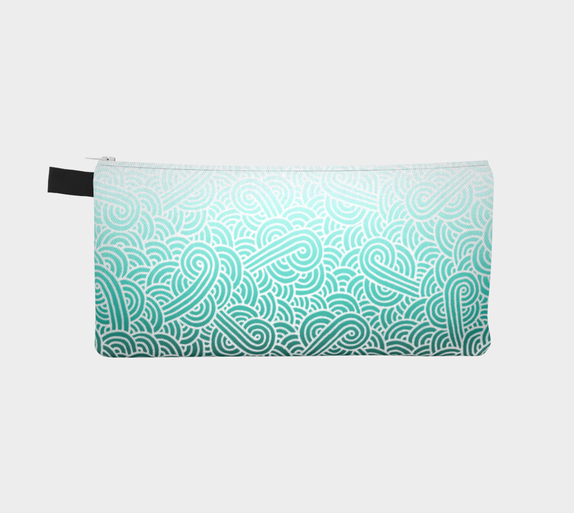 Ombre turquoise blue and white swirls doodles Pencil Case preview #2