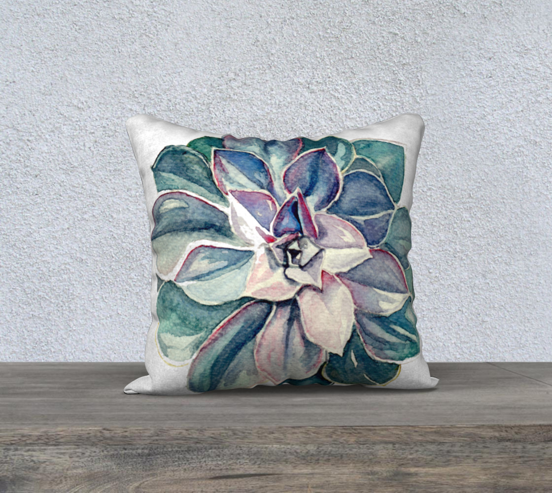 Watercolor Succulent Pillow (Cool Palette) preview #1