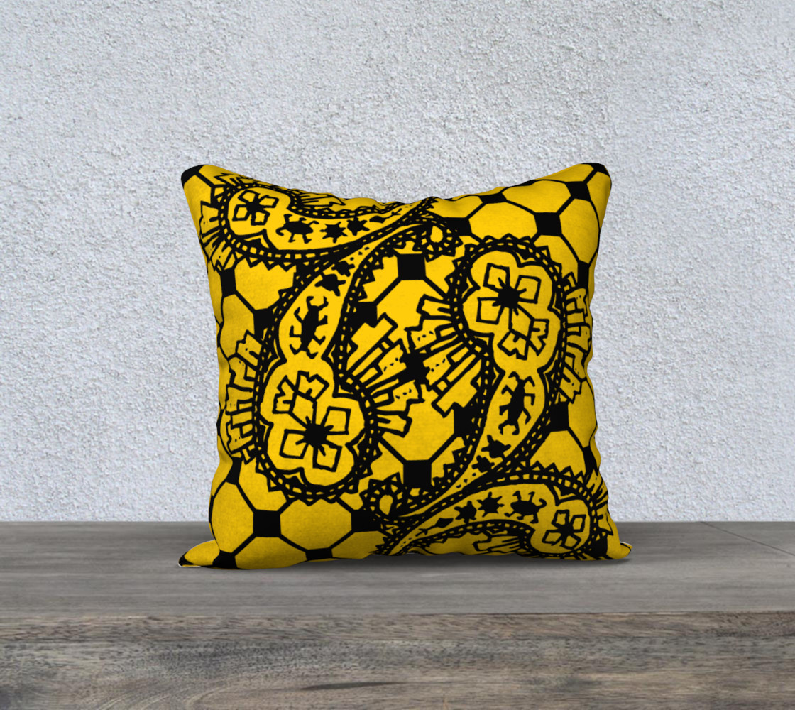 Yellow Grid Paisley Pattern Minton Black Yellow Tile Pattern Paisley Henna Art preview #1